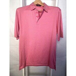 Byron Nelson Shirt Mens Medium Pink White Golf Polo Stripe Short Sleeve Collared